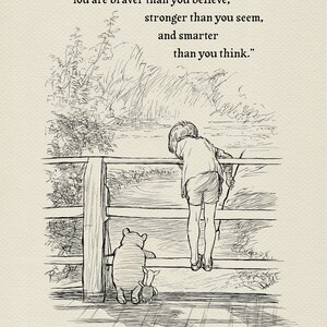 You are braver than you believe Winnie the Pooh quotes classic vintage style poster print 113a image 6
