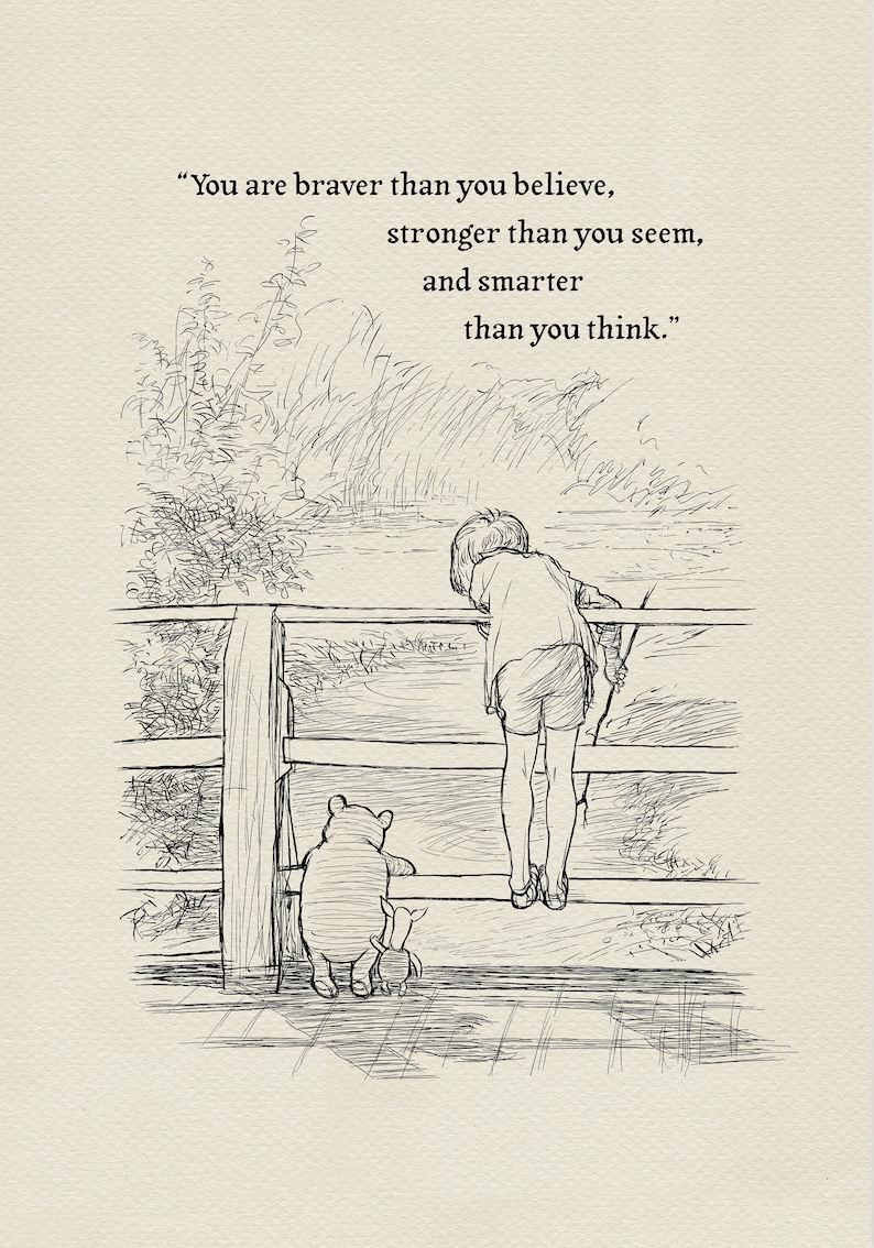 You are braver than you believe Winnie the Pooh quotes classic vintage style poster print 113a image 6