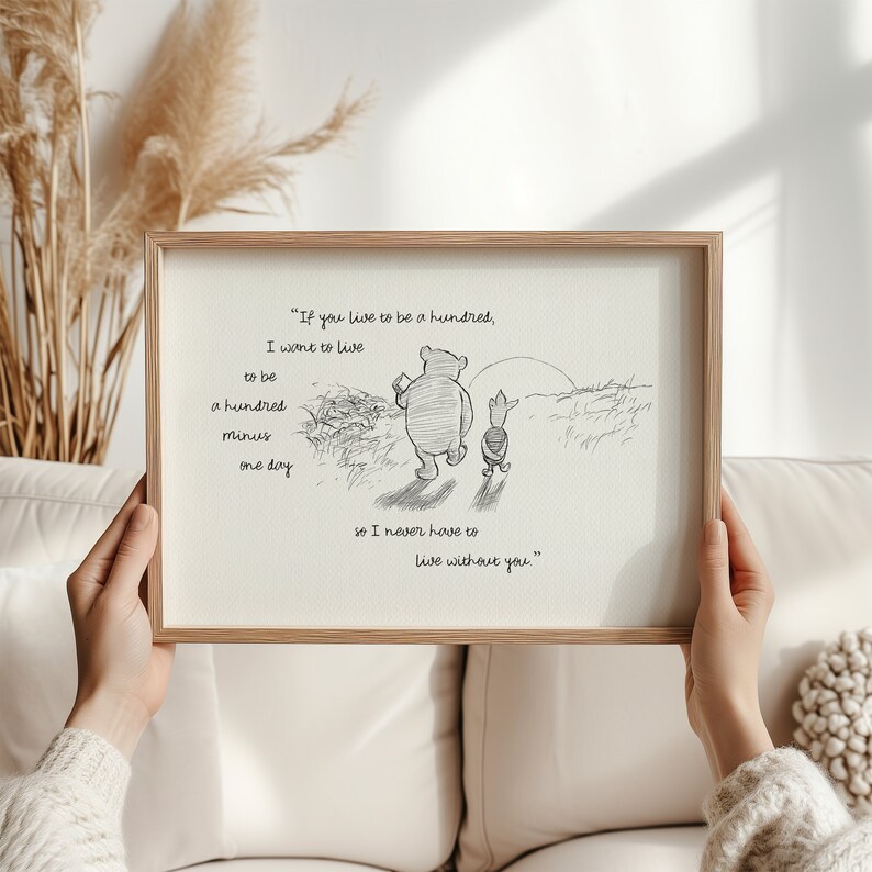 if you live to be one hundred... Pooh quotes horizontal classic vintage style poster print 131 image 4