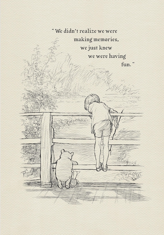 Winnie the Pooh Print with Quotet: Classic Vintage Wall Decor - Poohsticks Theme