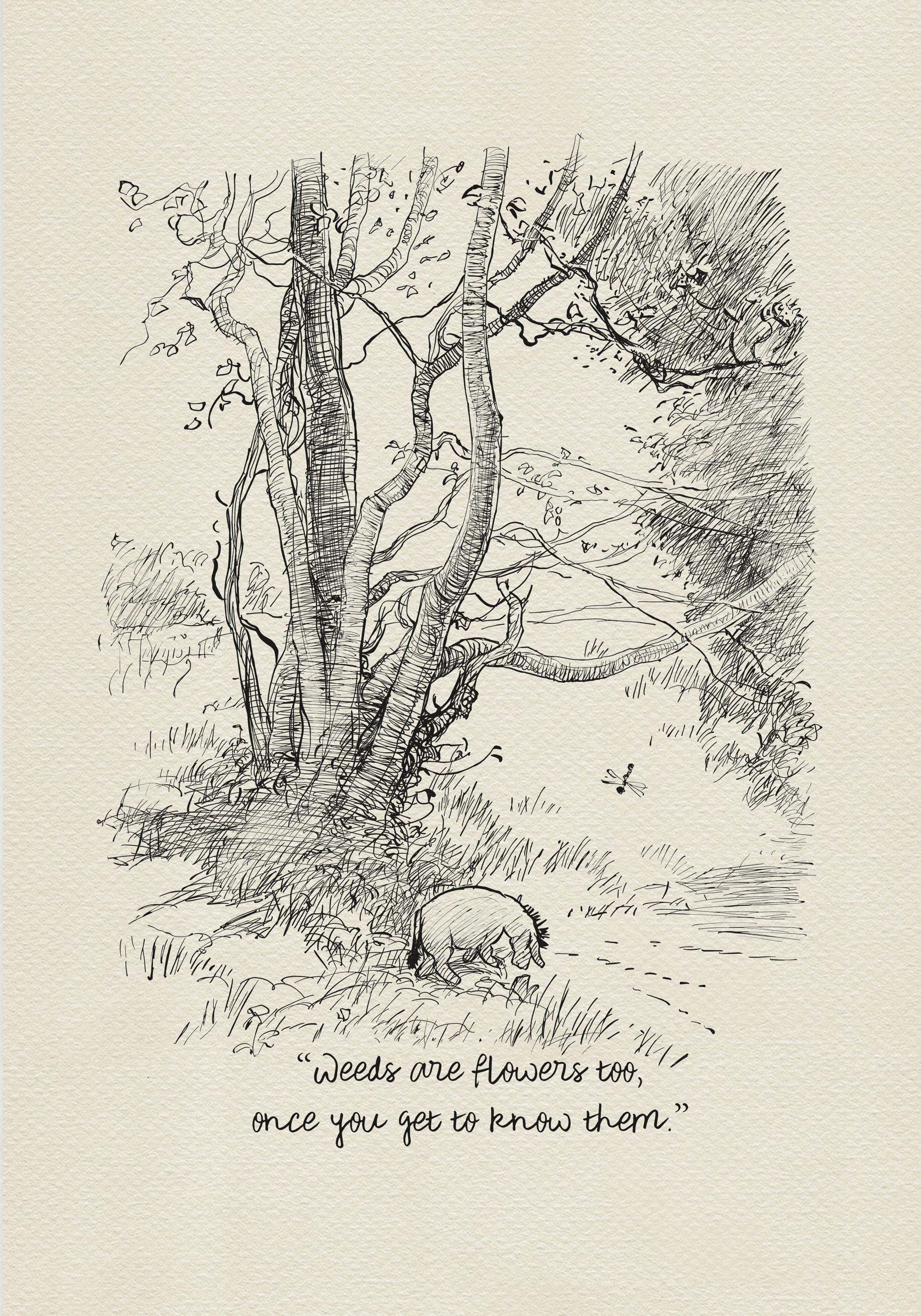 Unkraut sind auch Blumen - Winnie Puuh Zitate - Eeyore Poster im Vintage Stil #65