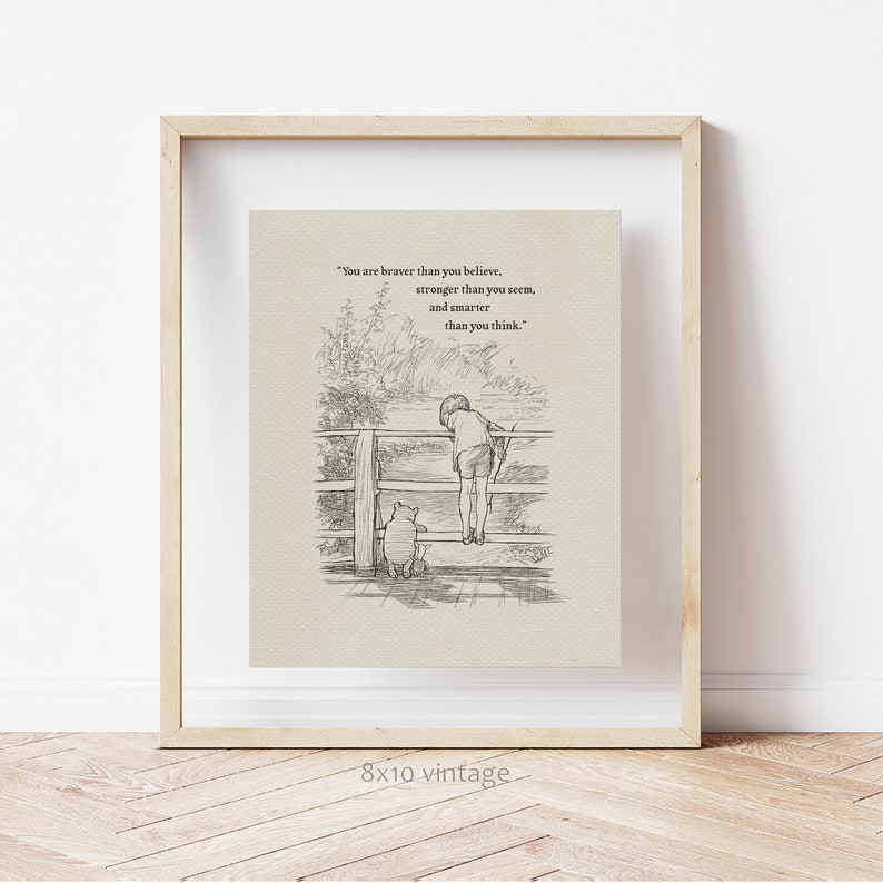 You are braver than you believe Winnie the Pooh quotes classic vintage style poster print 113a image 9