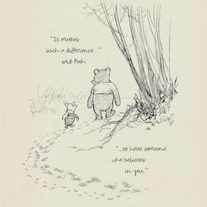 It makes such a difference - Winnie the Pooh Quotes Classic Vintage style Poster Gift Print Nursery Black & White Wall Art Decor #99