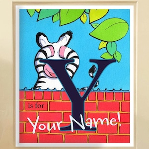 Bespoke Name Poster Print Unlimited Downloads Children&#39;s Nursery Original Hand-drawn Artwork Illustration Digital Baby Newborn Gift Zebra