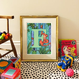Personalised Children&#39;s Playroom Bedroom Nursery Prints from Original Hand-drawn Alphabet Artwork Initial Letter Digital Download Monkey