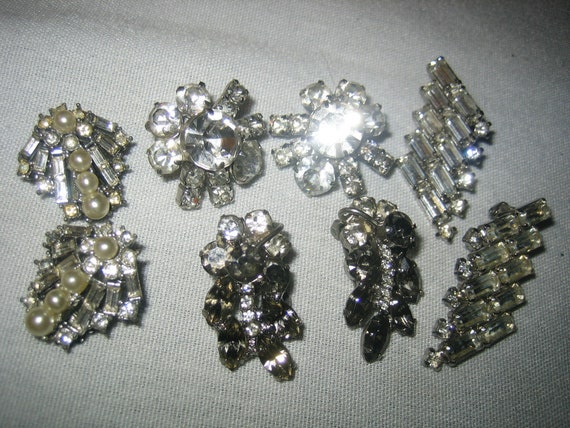 Vintage 4 pair Clear Rhinestone Earrings Clip on - image 1