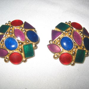 Vintage Vivid Colors Enamel Clip on Earrings
