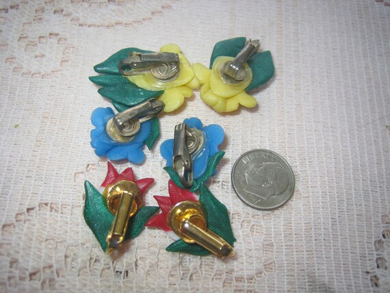 Lot of 3 Pair Earrings Floral 1950s clip on - image 5