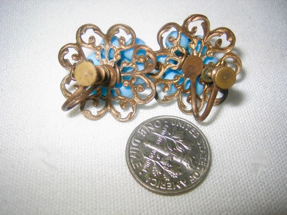 Vintage 50s Turquoise Beaded Earrings Screw backs - image 3