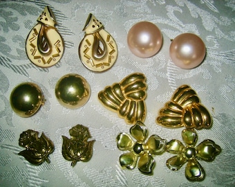 Vintage Lot of 6 pair Clip on Earrings Pearls,EnamelFlower,++