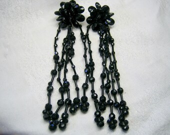 Vintage 5 & 1/2" Black Dangling pierced Earrings