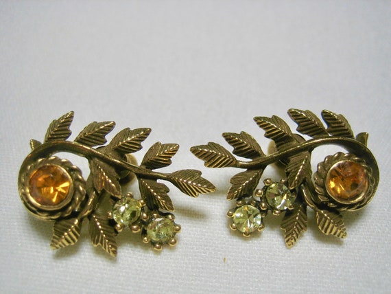 Vintage Signed Coro Rhinestone Earrings Screw Bac… - image 3