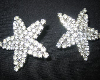Vintage Prong Set Rhinestone Large Star Earrings
