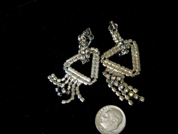 Vintage Long Dangle Drop Rhinestone Clip on Earri… - image 4