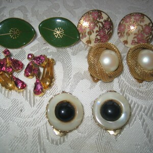 Vintage Lot of 5 Pair Earrings Rhinestone,Enamel.MOP