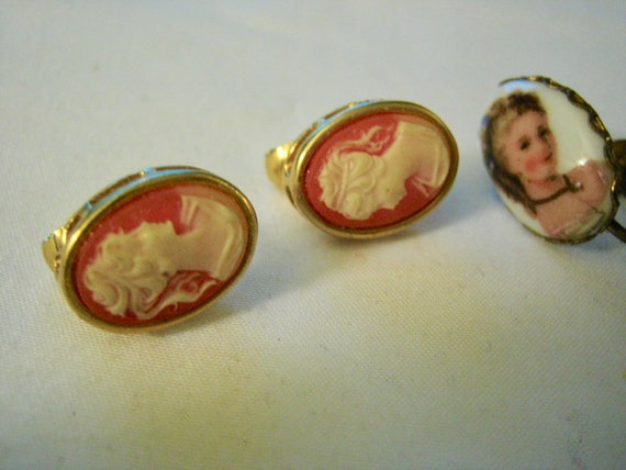 Antique Vintage 3 Pair of Cameo Earrings - image 2