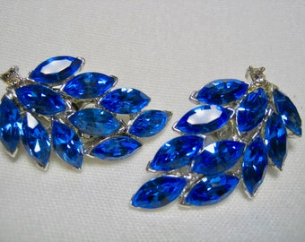 Vintage Sapphire Blue Rhinestone Earrings Must C