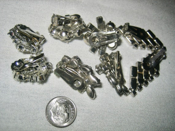 Vintage 4 pair Clear Rhinestone Earrings Clip on - image 3