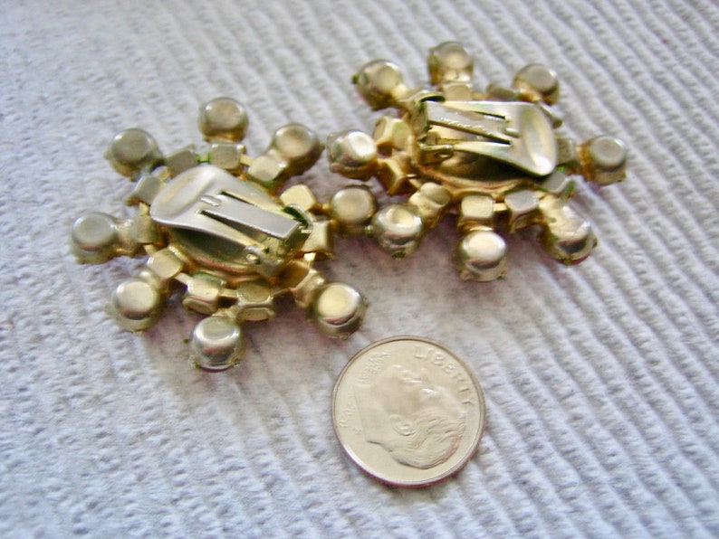 Vintage Large Pink Moonstone Rhinestone Earrings Clip on