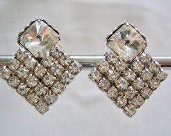 Vintage 1&quot;  Rhinestone Clip on Earrings
