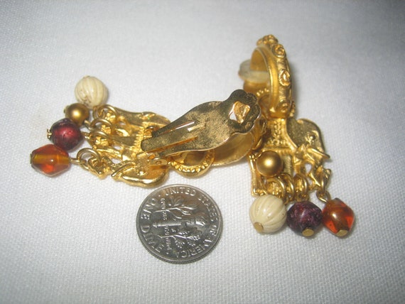 Vintage Egyptian Revival Elephant Dangle Drop Ear… - image 4