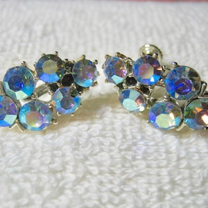 Vintage CORO Blue AB Rhinestone Earrings Screw backs
