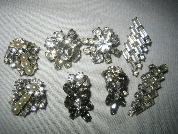 Vintage 4 pair Clear Rhinestone Earrings Clip on - image 2