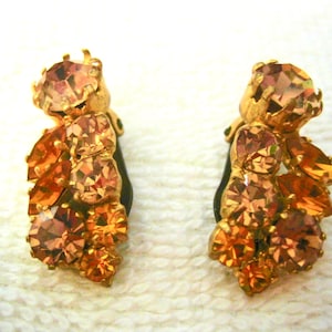 Vintage Topaz Rhinestone Clip on  Earrings Austria