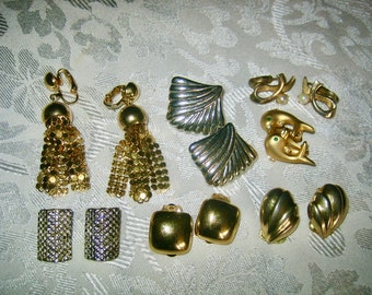 Vintage Lot of 7 Pair Clip on Earrings Dolphin,Dangling,+++