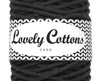 Lovely Cottons 3mm koord / Antraciet / 100 meter / Gevlochten katoenen koord / macrame touw / macrame string / haak