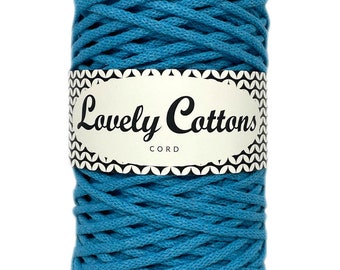 Lovely Cottons 3mm koord / Azure / 100 meter / Gevlochten katoenen koord / macrame touw / macrame string / haak