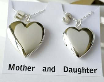 Heart Locket Necklace, Heart Locket charm, Personalized Initial, Silver Necklace for Mother and daughter,Mother's Day gift