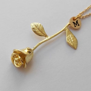 Collar de rosa, inicial personalizada, dije de rosa, piedra de cumpleaños, collar de cadena dorada para mejor amiga, regalo del día de San Valentín, regalo para ella, mamá