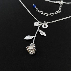Colar de rosas, inicial personalizada, pingente de rosas, pedra de aniversário, colar de corrente de prata para BFF, presente de dia dos namorados, presente para ela, mãe