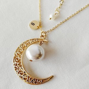 Colar de lua, lua dourada antiga, pérola, pedra de aniversário, carta personalizada, eu te amo, mãe, filha, irmã, namorada, presente para ela