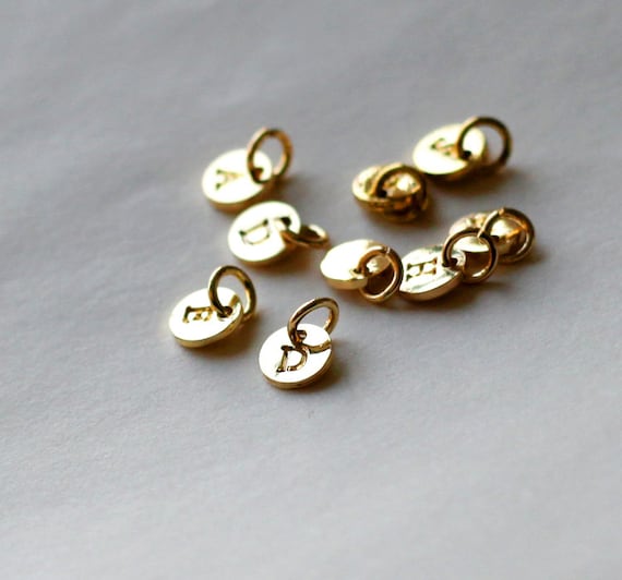 6mm initial Charm, Golden Letter charms, Initial Round Disc, Can Add to necklace or Bracelet, Personalized Initial Charm