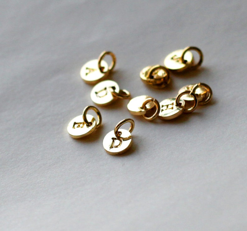 6mm initial Charm, Golden Letter charms, Initial Round Disc, Can Add to necklace or Bracelet, Personalized Initial Charm image 1