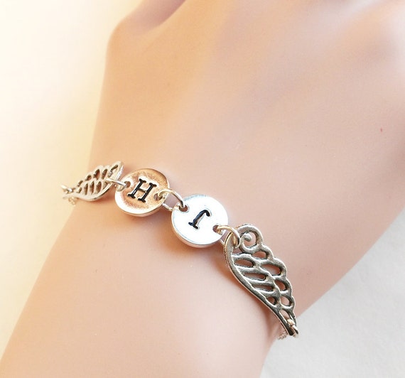 Angel Wing Bracelet, Wing ,personalized Initial,silver Bracelet