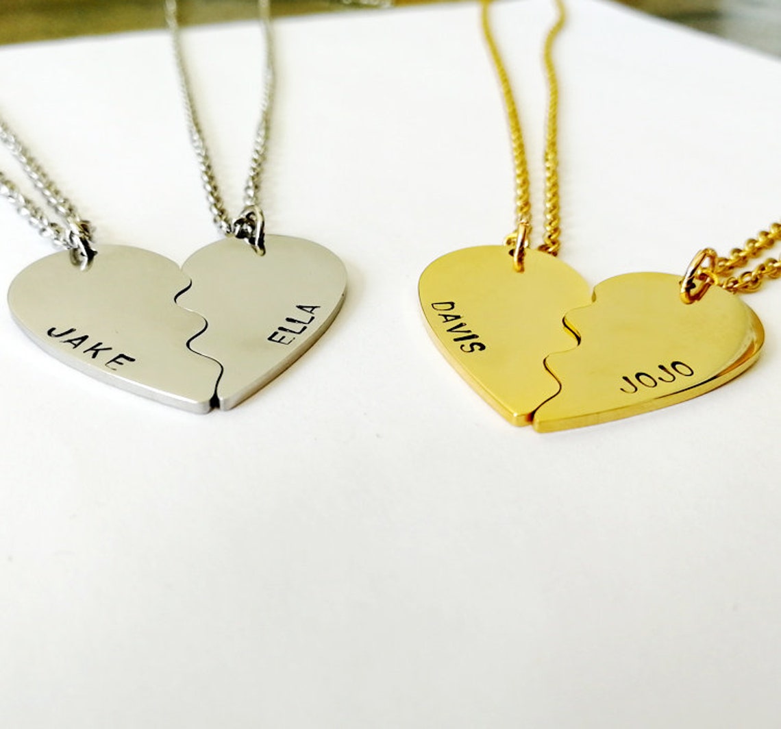 Split heart necklaceNecklace Set in Silver gold necklace Etsy