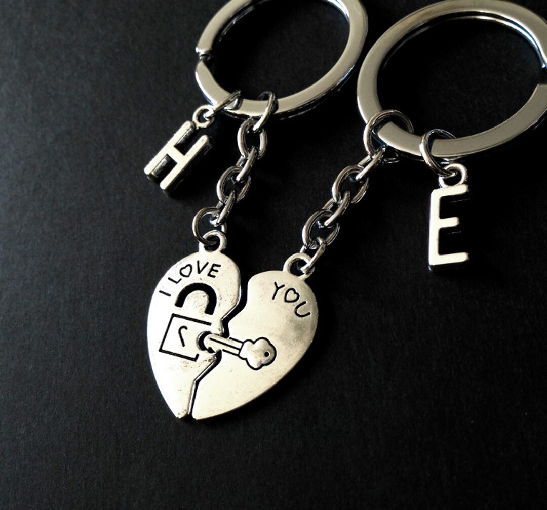 Antique Silver Keychain, Personalized Initial, I Love You Heart Key ...