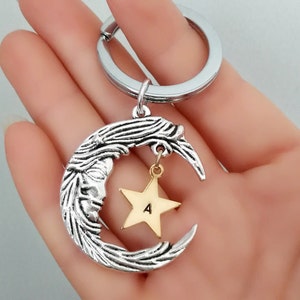Chaveiro de prata antigo, pingente de lua e estrela, eu te amo, mãe, filha, namorada, presente para o amor, chaveiro BF GF