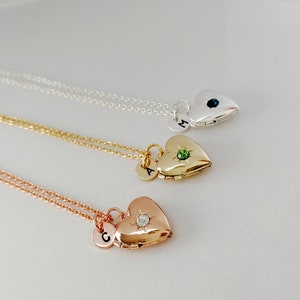 Collar con medallón de corazón, monte la piedra de cumpleaños en el dije de medallón de corazón, regalo de cumpleaños para madre, hija, novia, hermana, mejor amiga