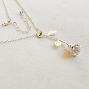 Colar de rosas, inicial personalizada, pingente de rosas, pedra de aniversário, colar de corrente de prata para BFF, presente de dia dos namorados, presente para ela, mãe