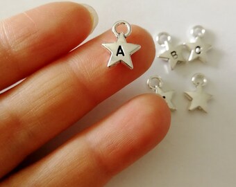 Stars Charm, Handmade punch letter on  stars charm, Antique Silver  stars  Charm,  add a charm,  pendant, Personalized Initial Charm