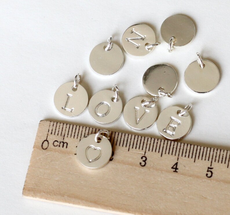 10mm Initial Charm Silver Letter Charms Initial Round Disc Etsy