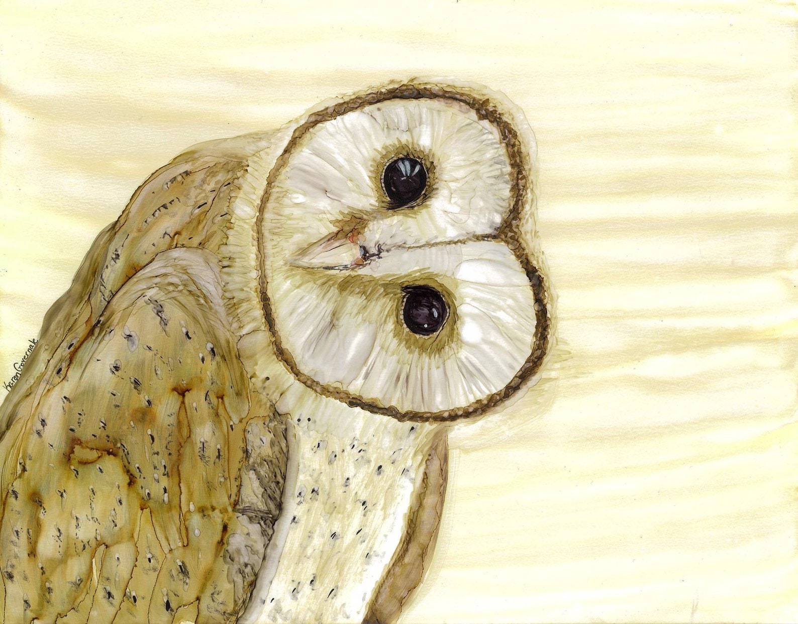 Barn Owl - original Alcohol ink painting