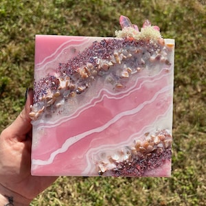 Pink Mini Geode with Quartz Points - Comes with stand