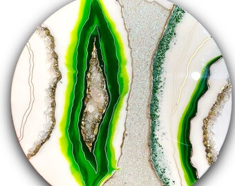 LARGE Green / White / Gold Geode Wall Art