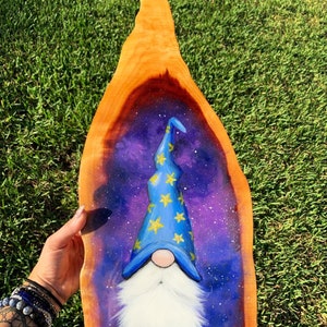 Wizard Gnome Painting on a cedar wood slice