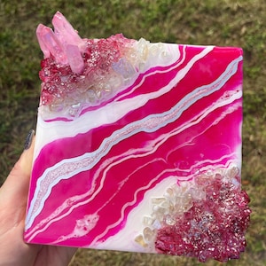 Hot Pink Mini Geode with Quartz Points - Comes with stand